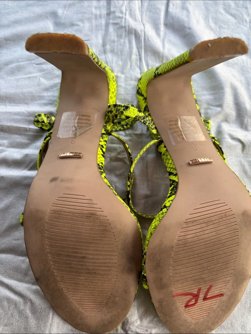 Billini Neon Yellow Snake-Print Strappy Heels